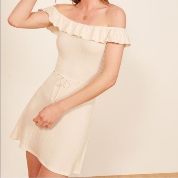 Reformation Granada Ribbed Ruffled White Mini Dress - Picture 2 of 12
